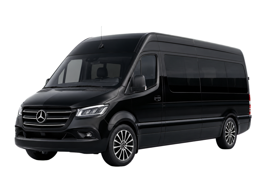 Black Mercedes Sprinter passenger van