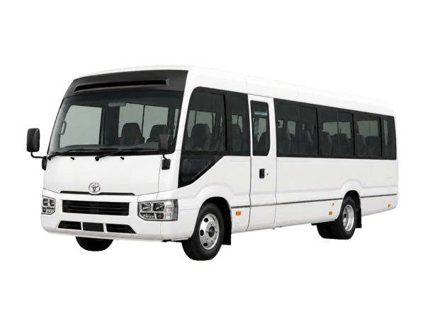 Toyota Coaster 22-Seater Bus – SSM Chauffeurs White Toyota Coaster 22-seater passenger bus