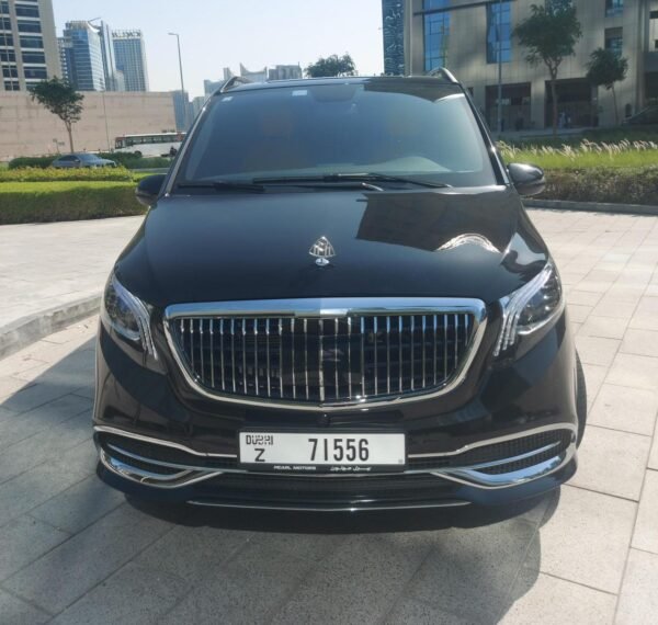 Mercedes V-Class Maybach-Style Chauffeur Van – SSM Chauffeurs Black Mercedes V-Class Maybach-style luxury van front view