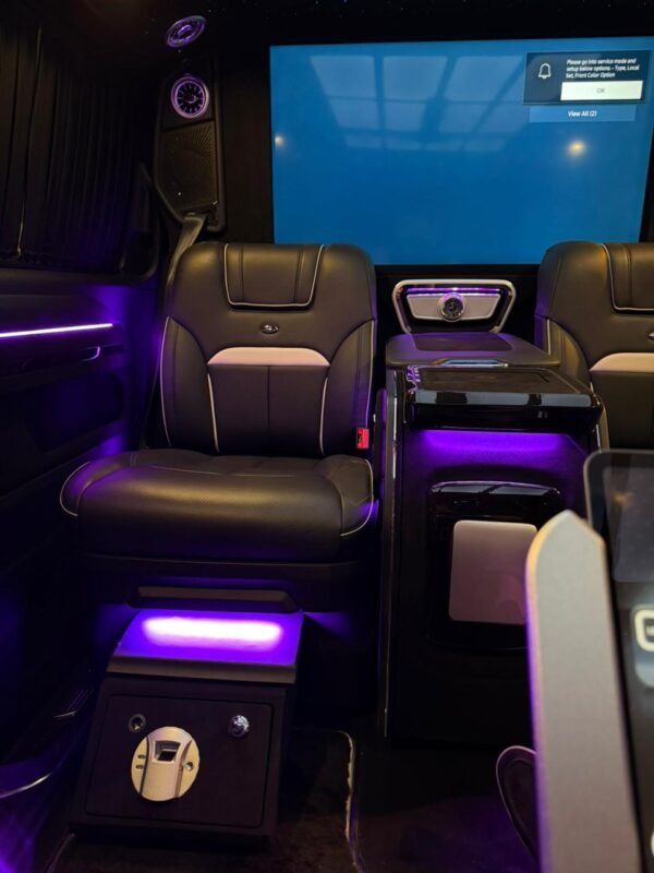 Luxury VIP Van Seats – SSM Chauffeurs VIP van leather captain seats with illuminated center console